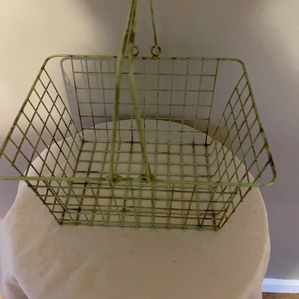 Wire Farm Egg Basket Vintage Storage Handles Rare Old Shopping Metal Oyster - Picture 3 of 7